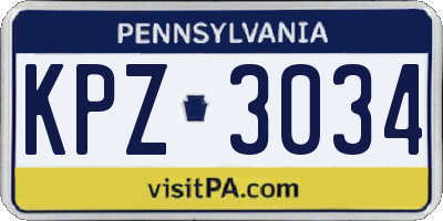 PA license plate KPZ3034