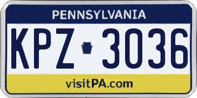 PA license plate KPZ3036