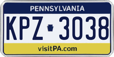 PA license plate KPZ3038
