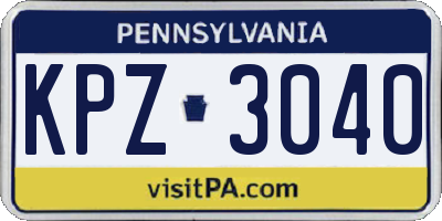 PA license plate KPZ3040