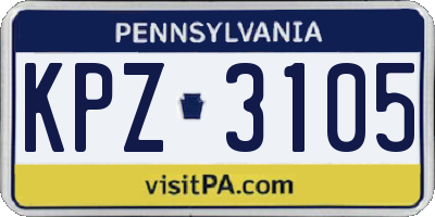 PA license plate KPZ3105