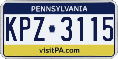 PA license plate KPZ3115