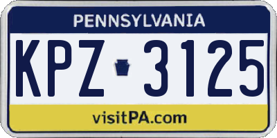 PA license plate KPZ3125