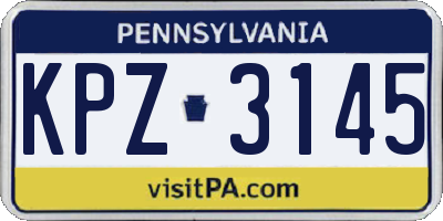 PA license plate KPZ3145