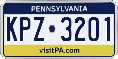 PA license plate KPZ3201