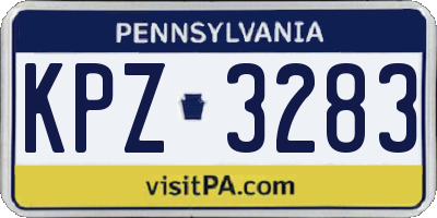 PA license plate KPZ3283