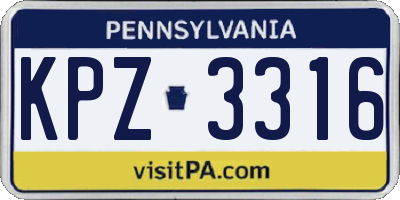 PA license plate KPZ3316