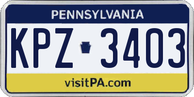 PA license plate KPZ3403