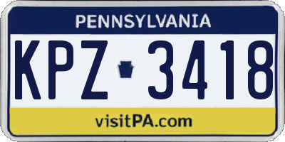 PA license plate KPZ3418