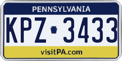 PA license plate KPZ3433