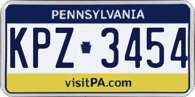 PA license plate KPZ3454