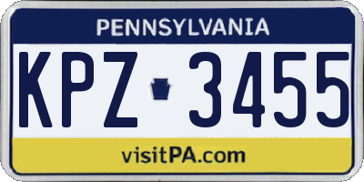 PA license plate KPZ3455