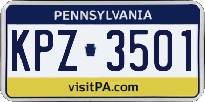 PA license plate KPZ3501