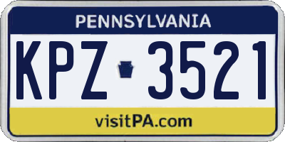 PA license plate KPZ3521