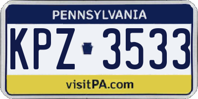 PA license plate KPZ3533