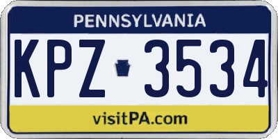 PA license plate KPZ3534