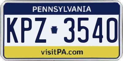 PA license plate KPZ3540