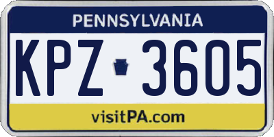 PA license plate KPZ3605