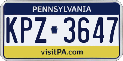 PA license plate KPZ3647