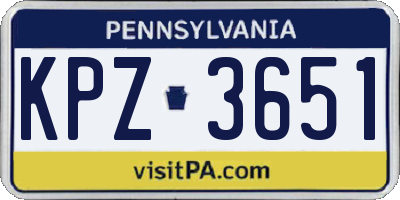 PA license plate KPZ3651