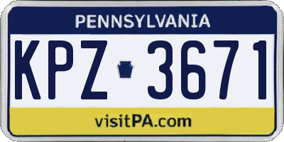 PA license plate KPZ3671