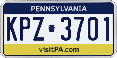 PA license plate KPZ3701