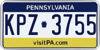 PA license plate KPZ3755