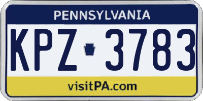 PA license plate KPZ3783