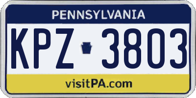PA license plate KPZ3803