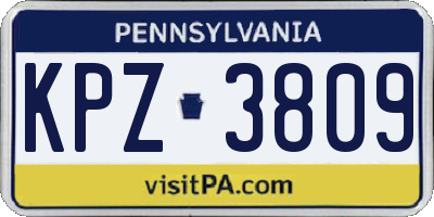 PA license plate KPZ3809