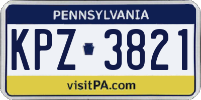 PA license plate KPZ3821