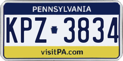 PA license plate KPZ3834
