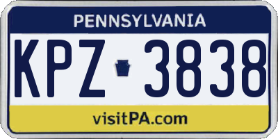 PA license plate KPZ3838