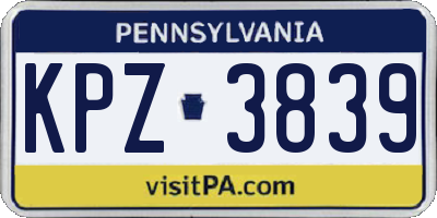 PA license plate KPZ3839