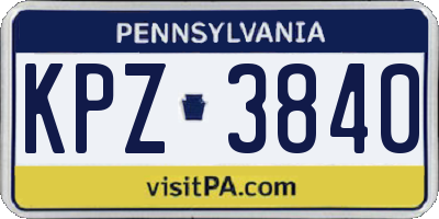 PA license plate KPZ3840