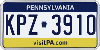 PA license plate KPZ3910