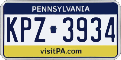 PA license plate KPZ3934