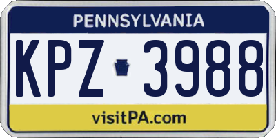 PA license plate KPZ3988