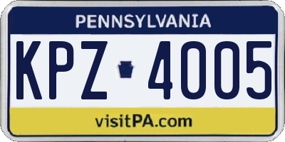 PA license plate KPZ4005