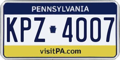 PA license plate KPZ4007