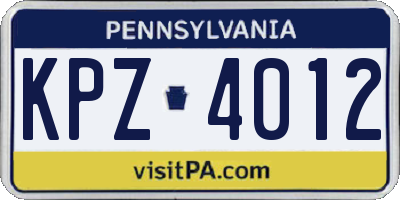 PA license plate KPZ4012