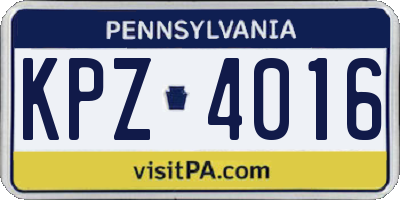 PA license plate KPZ4016