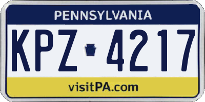 PA license plate KPZ4217