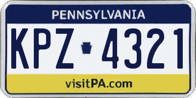 PA license plate KPZ4321