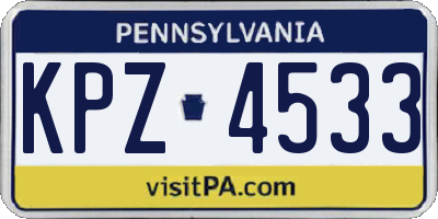 PA license plate KPZ4533