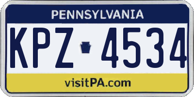 PA license plate KPZ4534