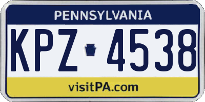PA license plate KPZ4538