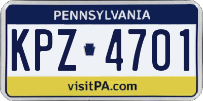 PA license plate KPZ4701