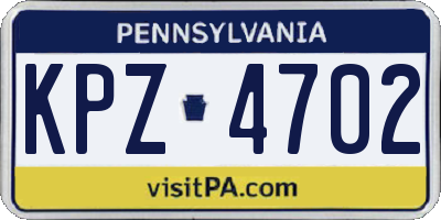 PA license plate KPZ4702