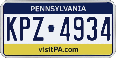 PA license plate KPZ4934